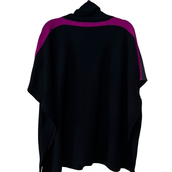 Tahari Wool and Cashmere Blend Varsity Stripe Poncho in Black Gray Pink One Size - Picture 4 of 11